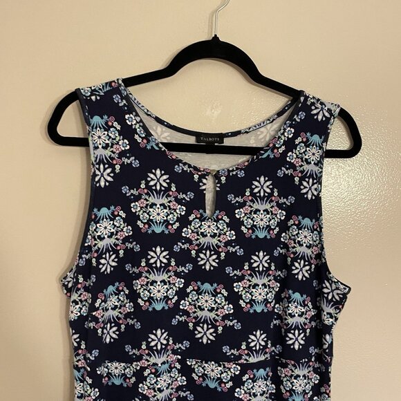 Talbots Women L Navy Blue Floral Sleeveless Keyhole Knit Jersey Maxi Dress - Picture 5 of 10